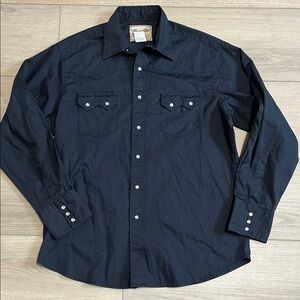 Wrangler Western Black Pearl Snap Button-Up Shirt Long Sleeve Size Large